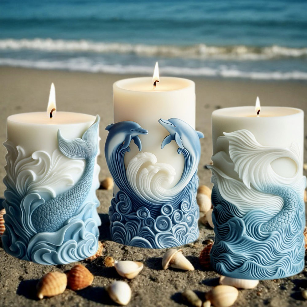 Resin Ocean Wave Mold - Ocean Theme ซิลิโคนเทียนแม่พิมพ์ Dolphin คอลัมน์เรซินแม่พิมพ์ Fishtail
